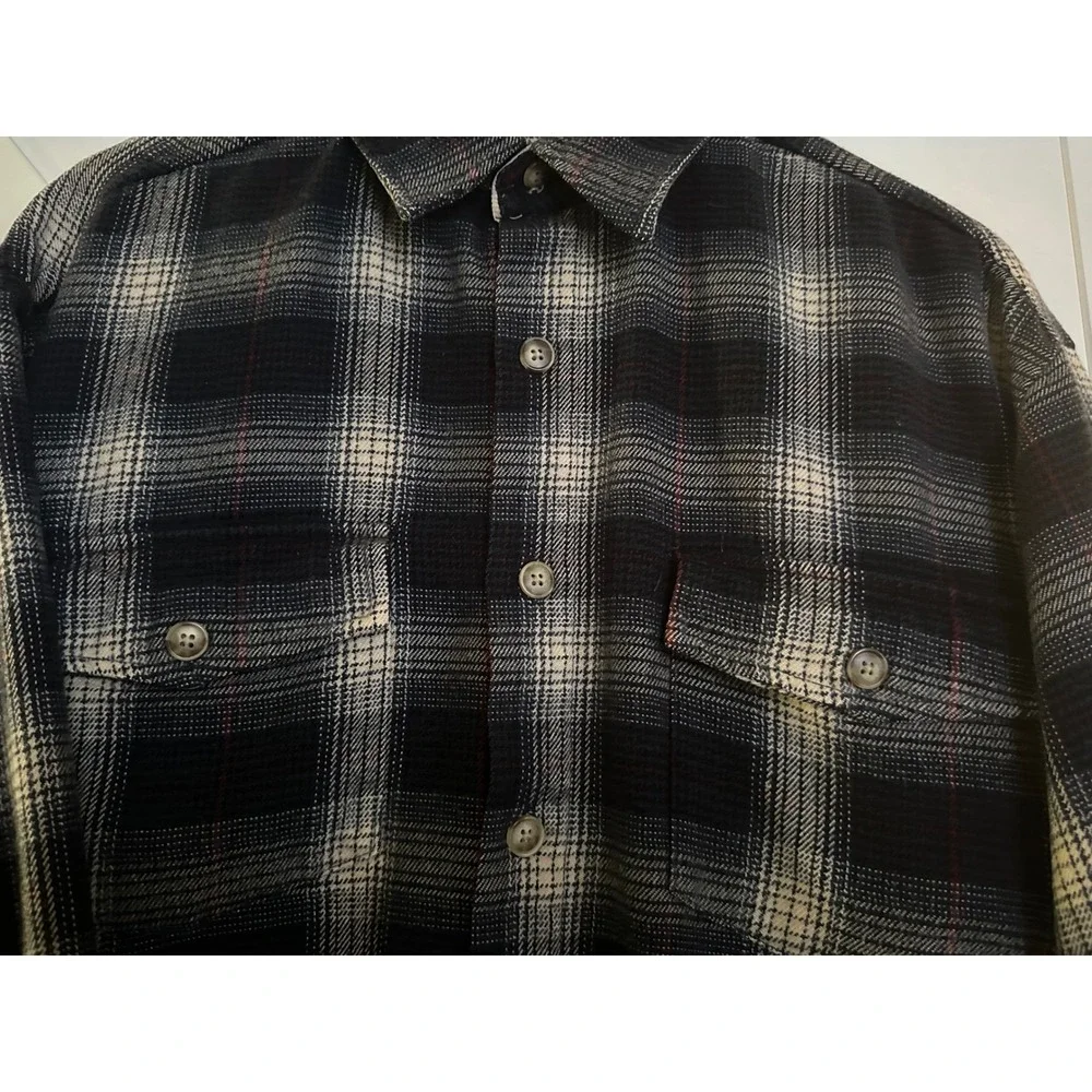 Unionbay Black/Blue Plaid Flannel Shacket Button Up Long Sleeve‎ Mens Size Large